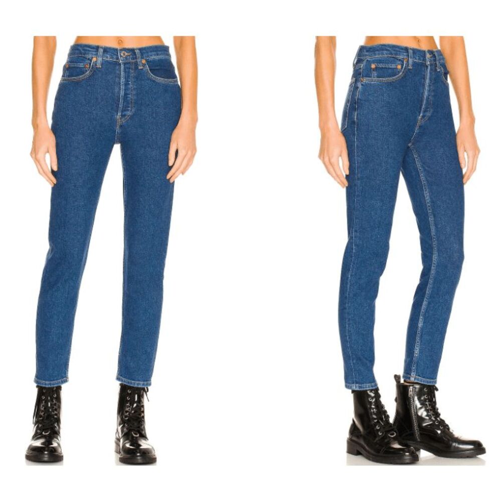 RE/DONE 90's High Rise Ankle Crop in Caded Indigo Wash Button Fly Size 26
